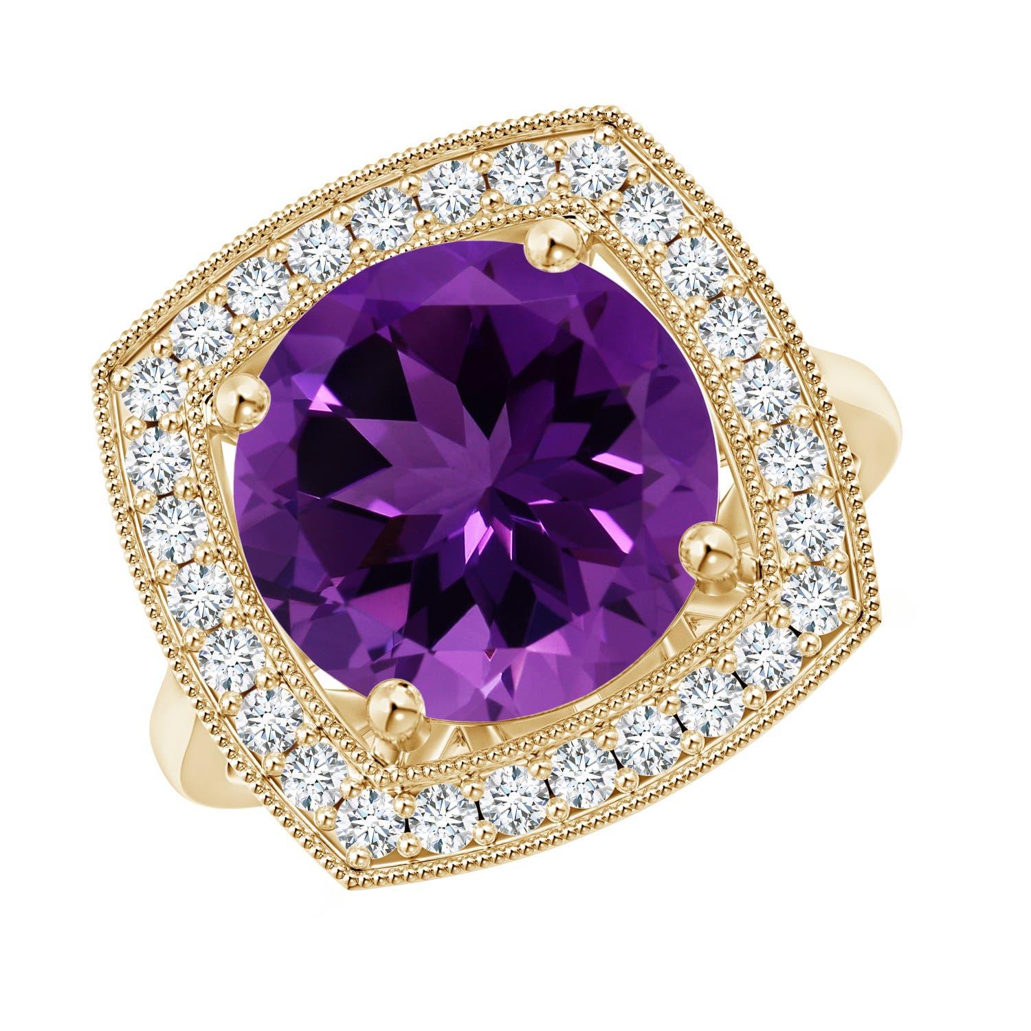 Angara Bague en or massif 14K avec halo d'améthyste ronde de 4,45 ct certifiée par la GIA Nature en vente 3