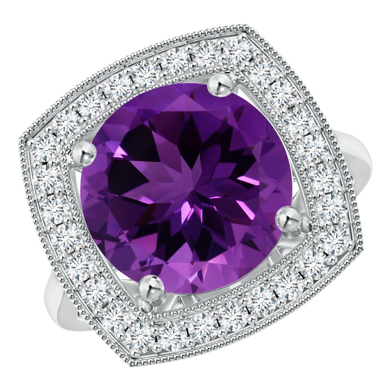 Angara Bague en or massif 14K avec halo d'améthyste ronde de 4,45 ct certifiée par la GIA Nature