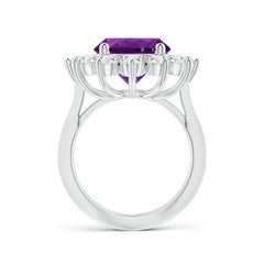 Angara Natural GIA Certified Round 4.45ct Amethyst with Diamond Ring in 14K Gold