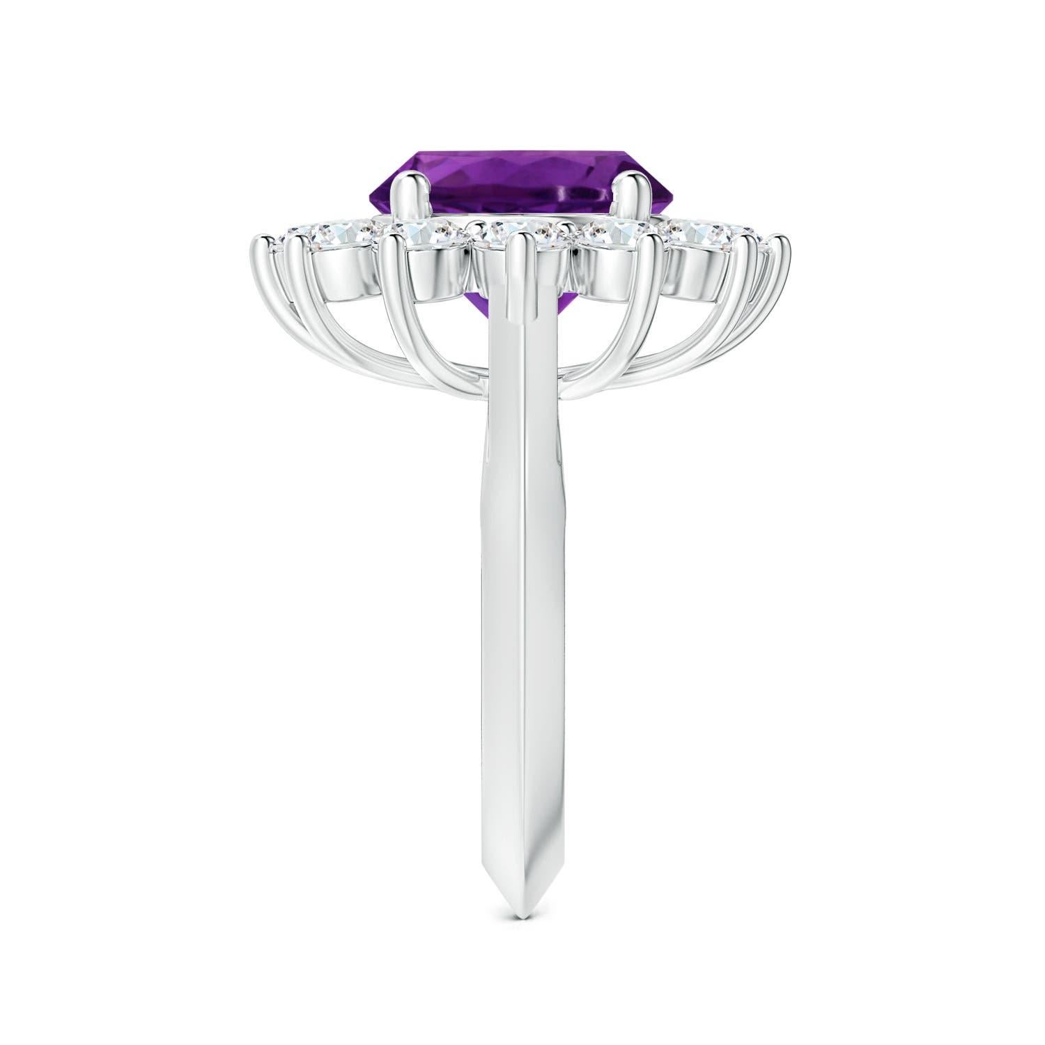 Taille ronde Angara Bague en or 14K avec diamant et améthyste ronde de 4,45ct certifiée GIA Naturelle en vente