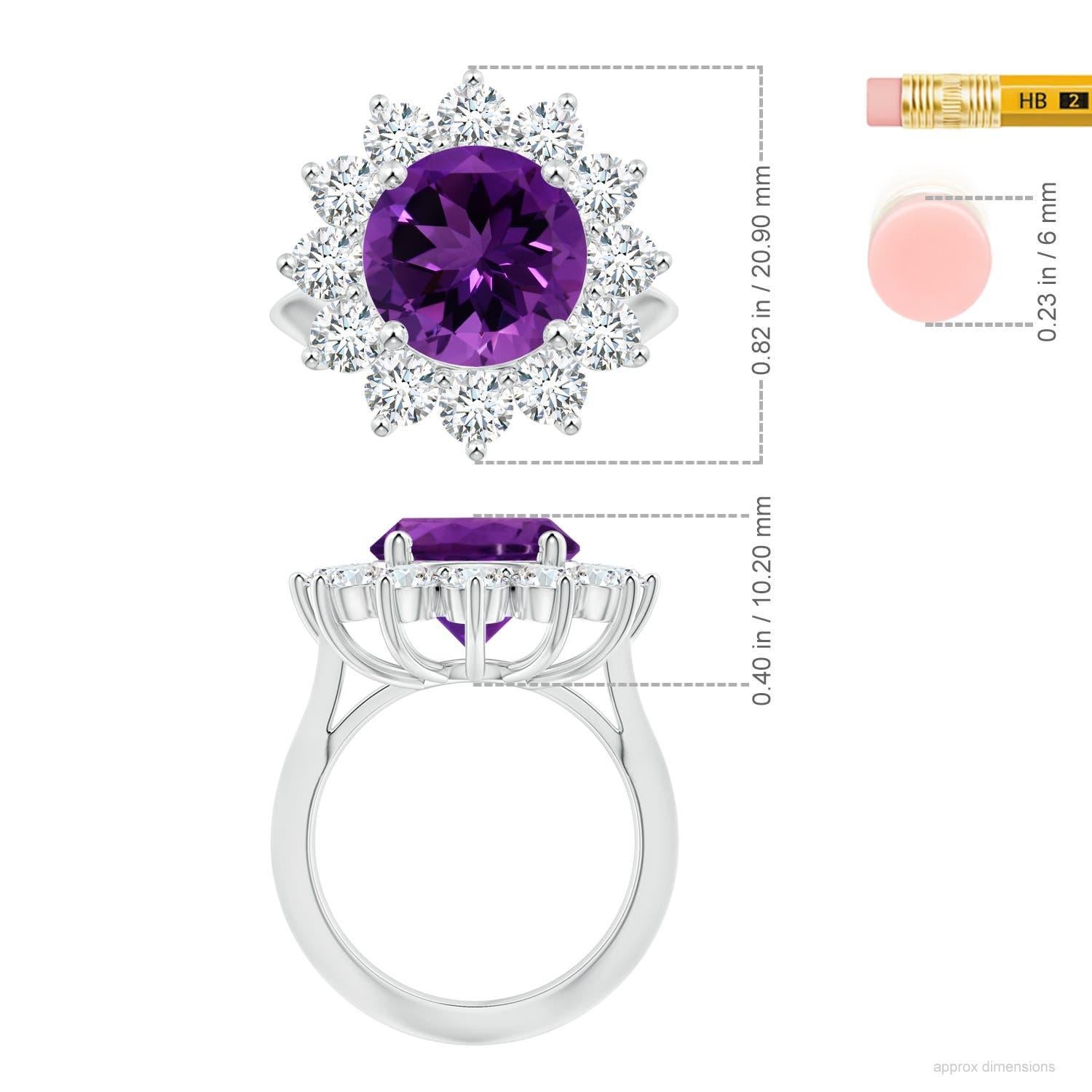 Angara Bague en or 14K avec diamant et améthyste ronde de 4,45ct certifiée GIA Naturelle Pour femmes en vente