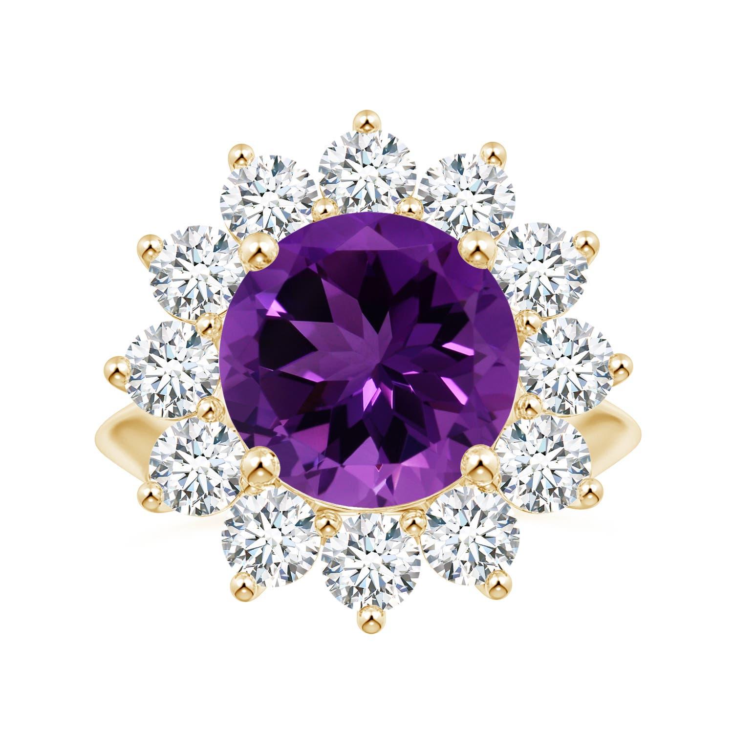 Angara Bague en or 14K avec diamant et améthyste ronde de 4,45ct certifiée GIA Naturelle en vente 3