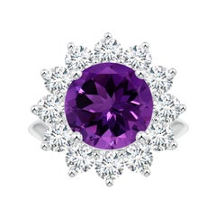 Angara Anillo de oro de 14 quilates con amatista natural redonda de 4,45 ct certificada por el GIA y diamante