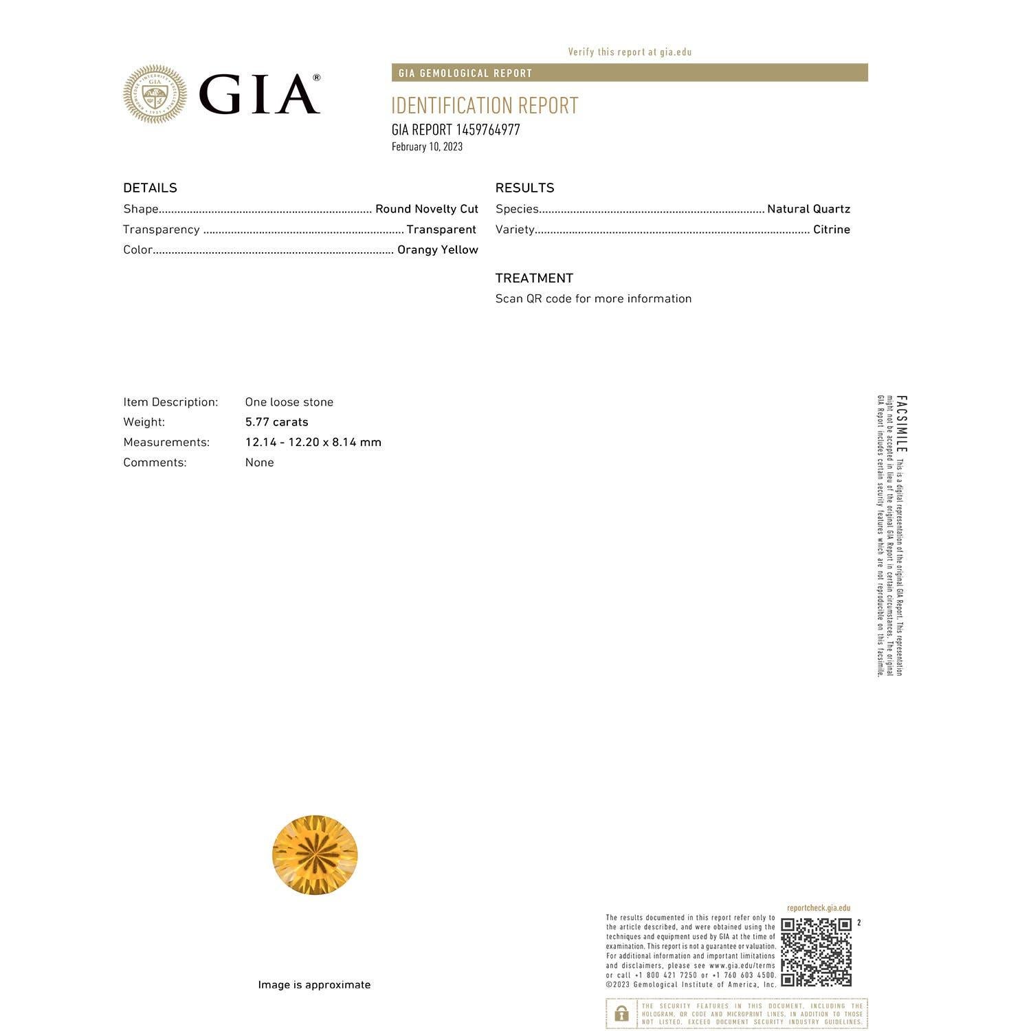 Moderno Anello cocktail con citrino rotondo 5,77ct certificato GIA di Angara in oro massiccio 14K in vendita
