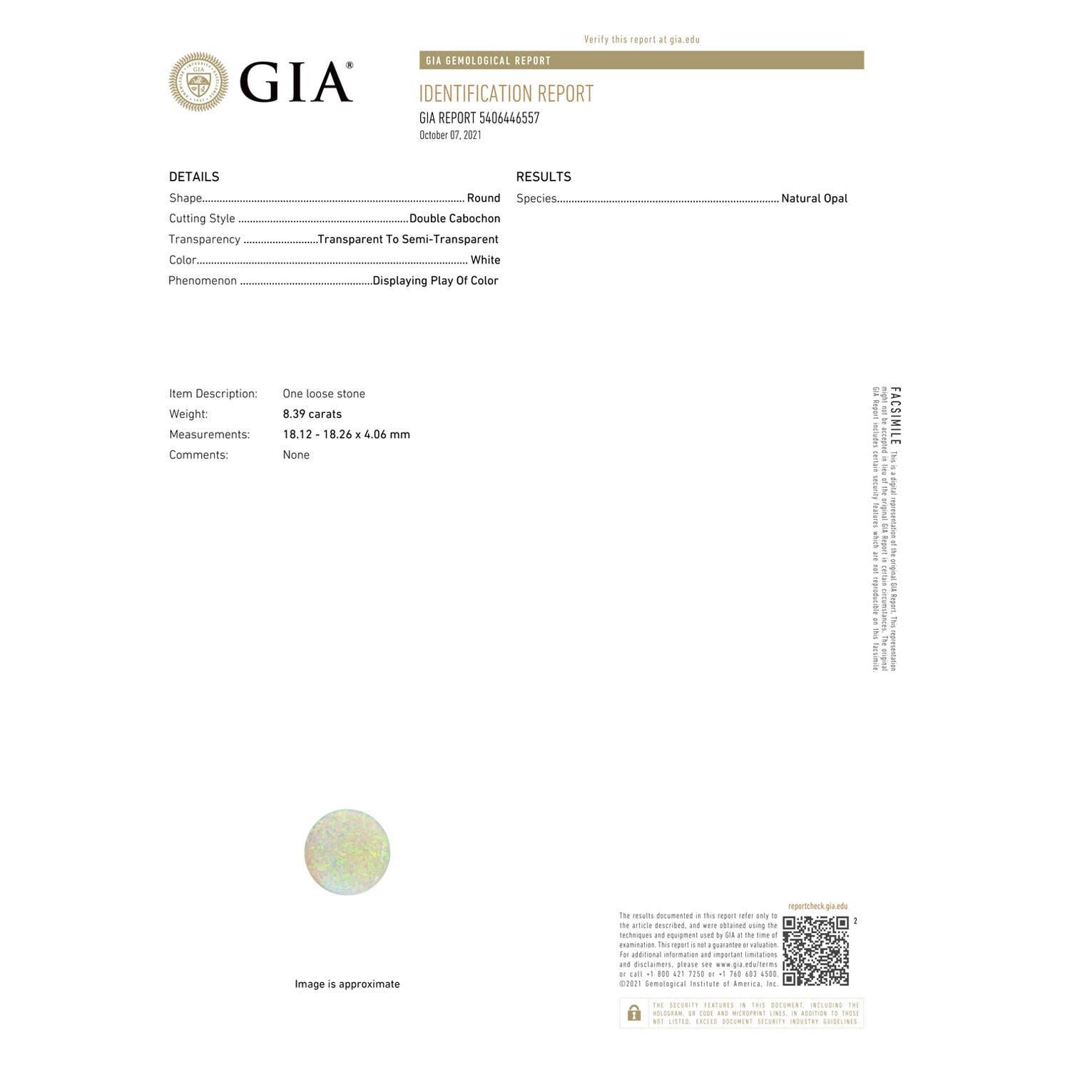 Angara Natural GIA zertifiziert Runde 8,39 ct Opal Anhänger mit Diamant in 14K Gold (Moderne) im Angebot