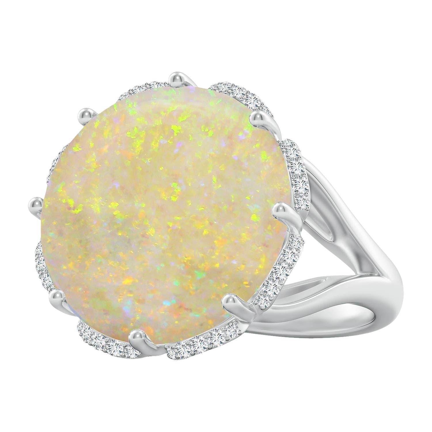 Angara Anillo de Ópalo Natural Redondo Certificado GIA de 8,39ct con Halo Floral en Oro de 14K