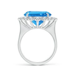 Angara Natural GIA Certified Round 9.81ct Swiss Blue Topaz Halo Ring in 14K Gold