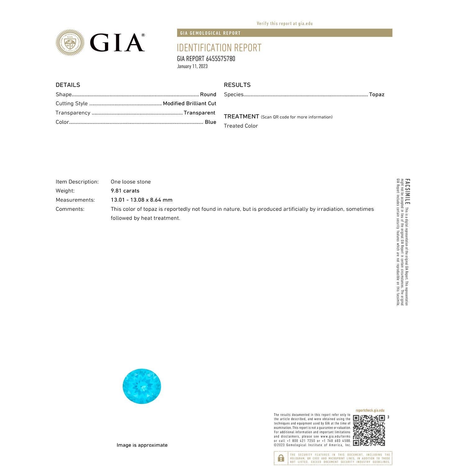 Moderno Anello aureolato in oro 14K con Topazio Blu Svizzero, Nature GIA certificato, rotondo da 9,81 ct. in vendita