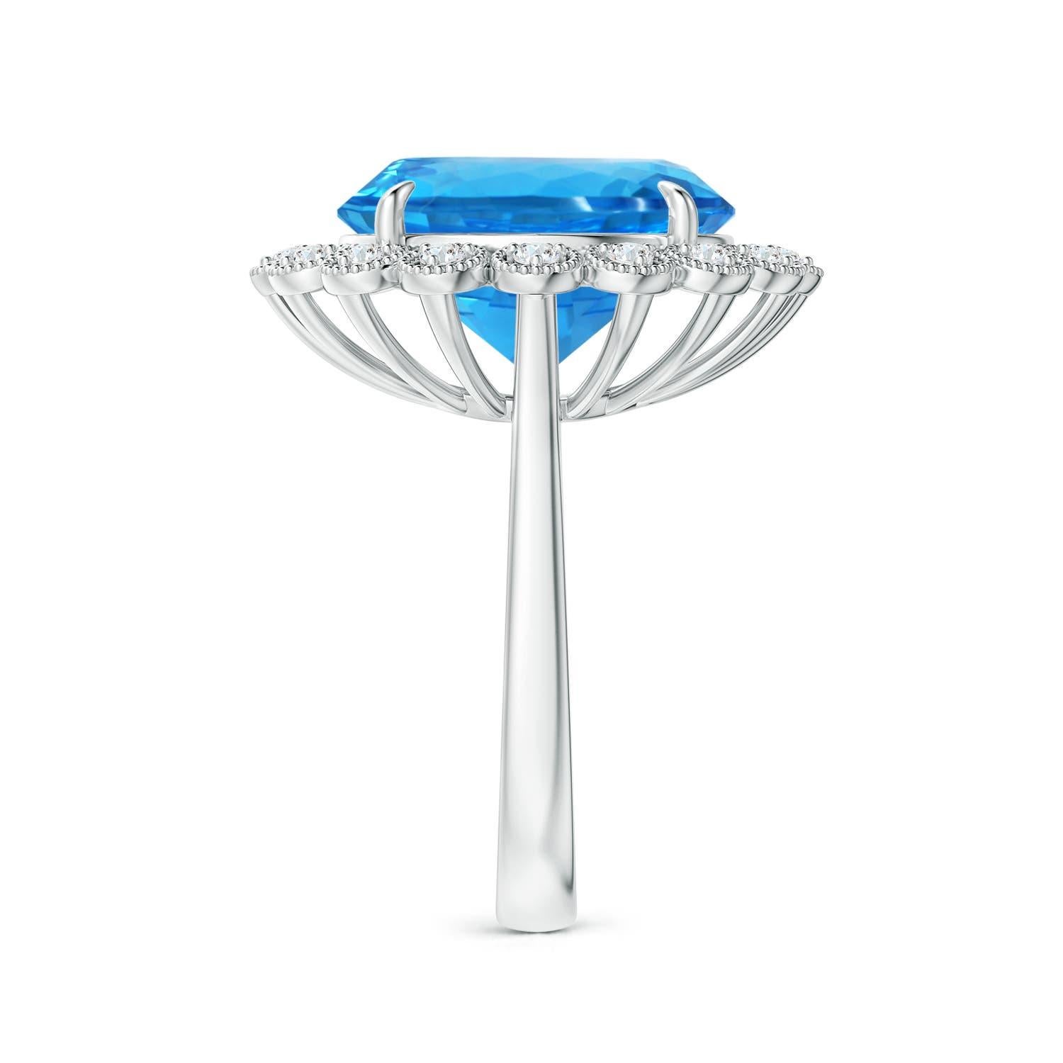 Taglio rotondo Anello aureolato in oro 14K con Topazio Blu Svizzero, Nature GIA certificato, rotondo da 9,81 ct. in vendita