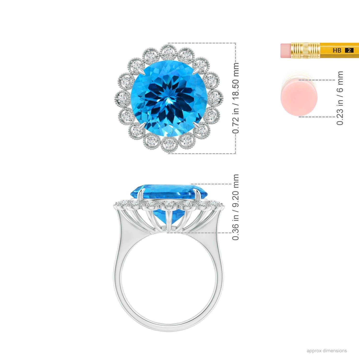 Donna Anello aureolato in oro 14K con Topazio Blu Svizzero, Nature GIA certificato, rotondo da 9,81 ct. in vendita