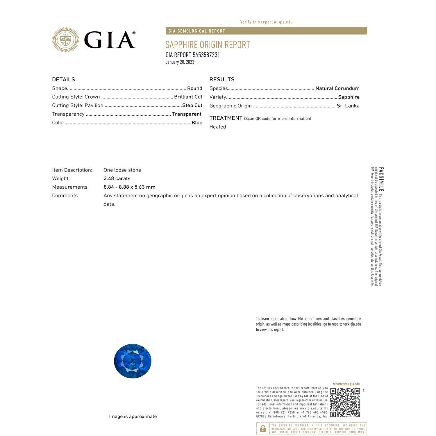 Moderno Anello solitario con zaffiro rotondo certificato GIA di Angara in oro 14 carati per donne in vendita