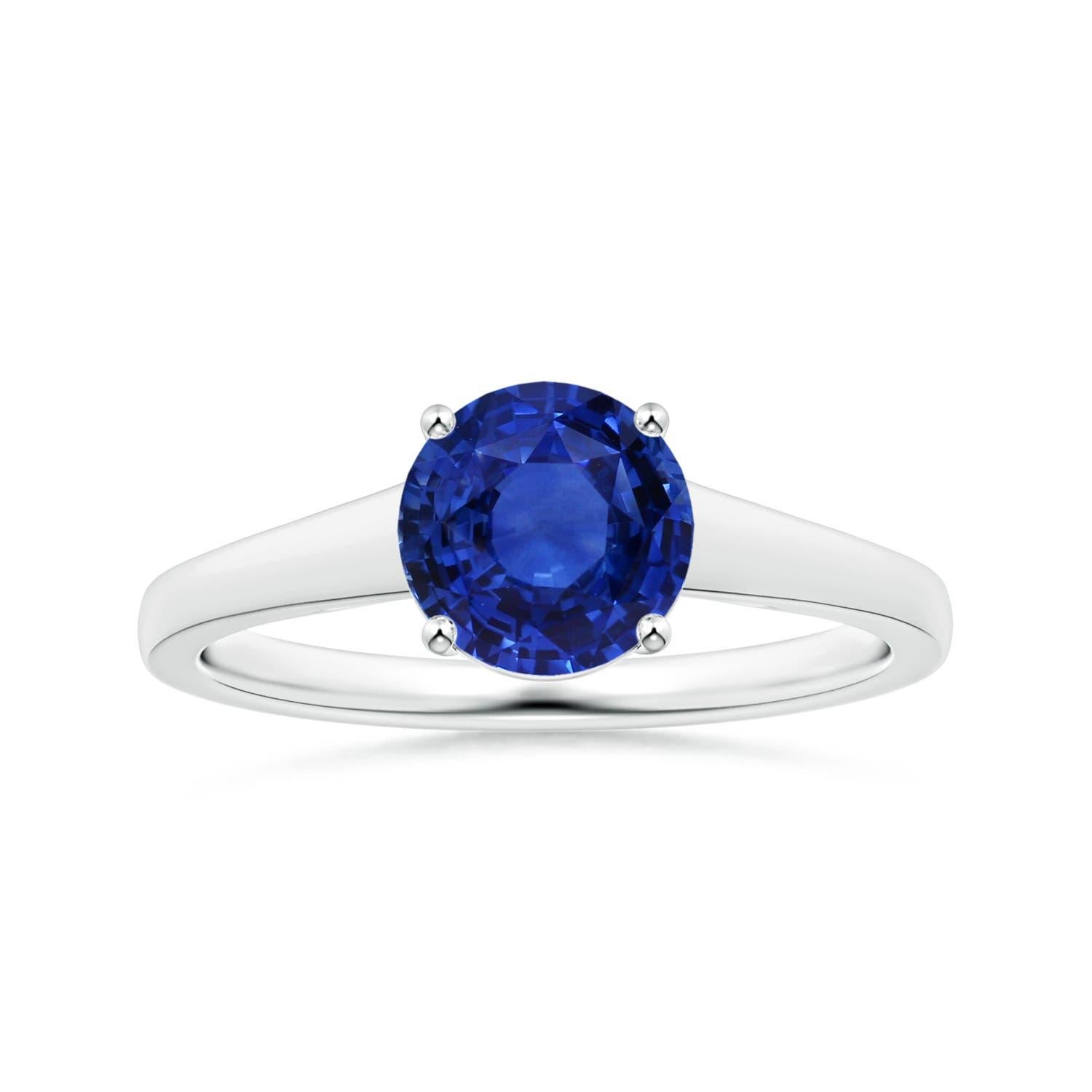 Bague solitaire en or 14 carats pour femme, saphir rond naturel certifié GIA