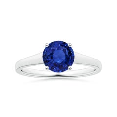 Bague solitaire en or 14 carats pour femme, saphir rond naturel certifié GIA
