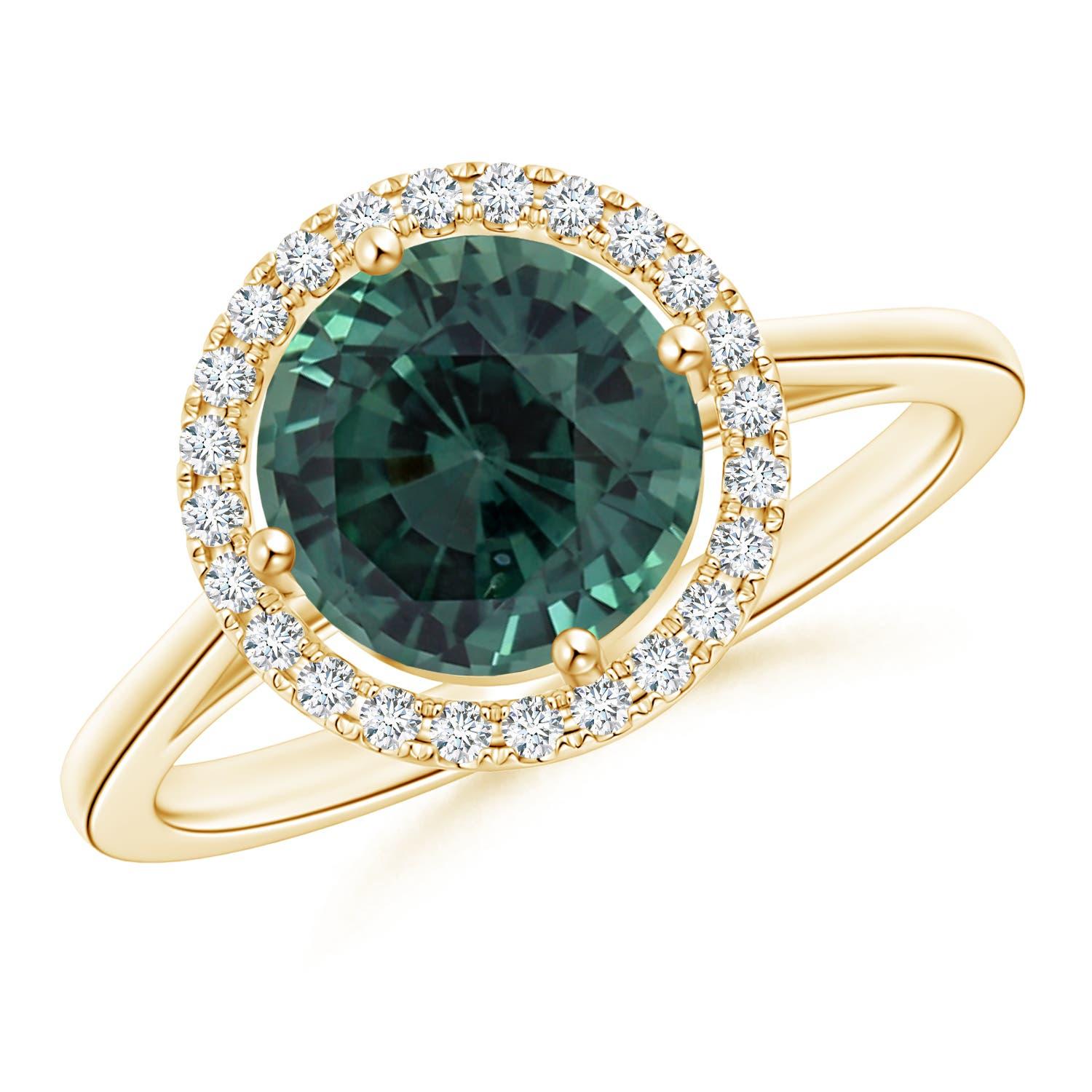 Anello con zaffiro tondo di colore verde acqua Montana certificato GIA di Angara in oro massiccio 14 carati in vendita 2