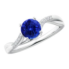 Anillo de oro macizo de 14 quilates con zafiro natural certificado por la GIA y mango partido trenzado