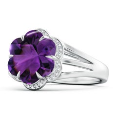 Angara Natural GIA Certified Six-Petal 3.54 ct Amethyst Flower Ring in 14K Gold