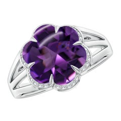 Angara Anillo de Flor de Amatista Natural de Seis Pétalos de 3,54 ct con Certificación GIA en Oro de 14K