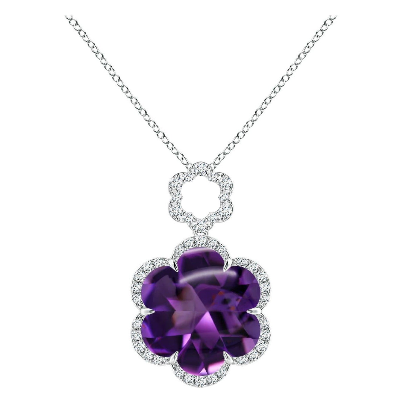 Angara Natural GIA zertifiziert Sechs-Petal 3,54 ct Amethyst Halo-Anhänger in 14K Gold