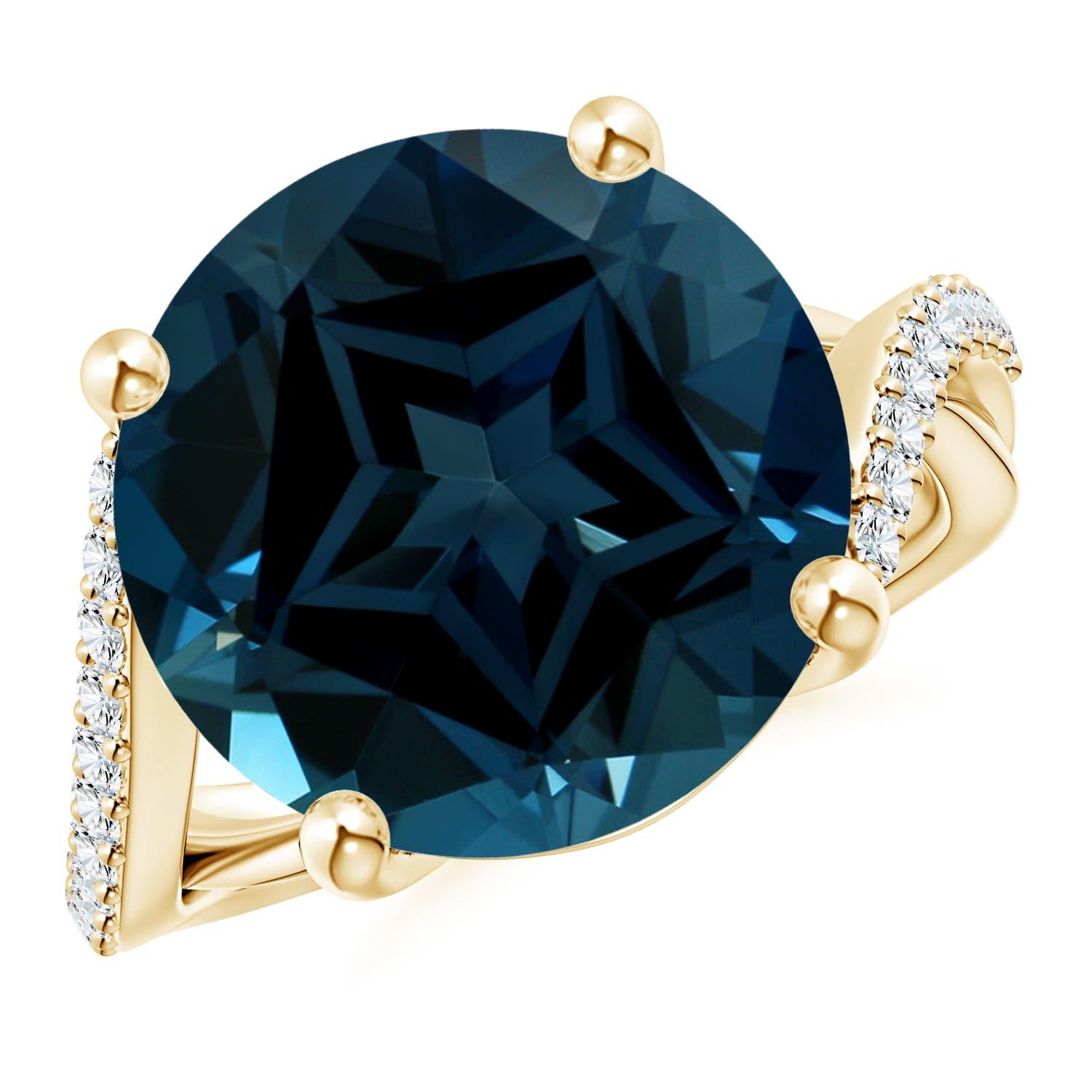 Angara Anillo de oro de 14 quilates con solitario natural certificado por la GIA de 11,22 ct de topacio azul de Londres en venta 4