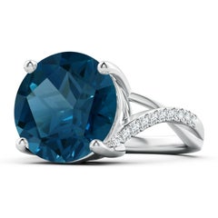 Angara Natural GIA zertifiziert Solitär 11,22ct London Blue Topaz Ring 14K Gold