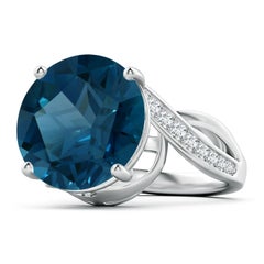 Angara Natural GIA Certified Solitaire 11.22ct London Blue Topaz Ring 14K Gold