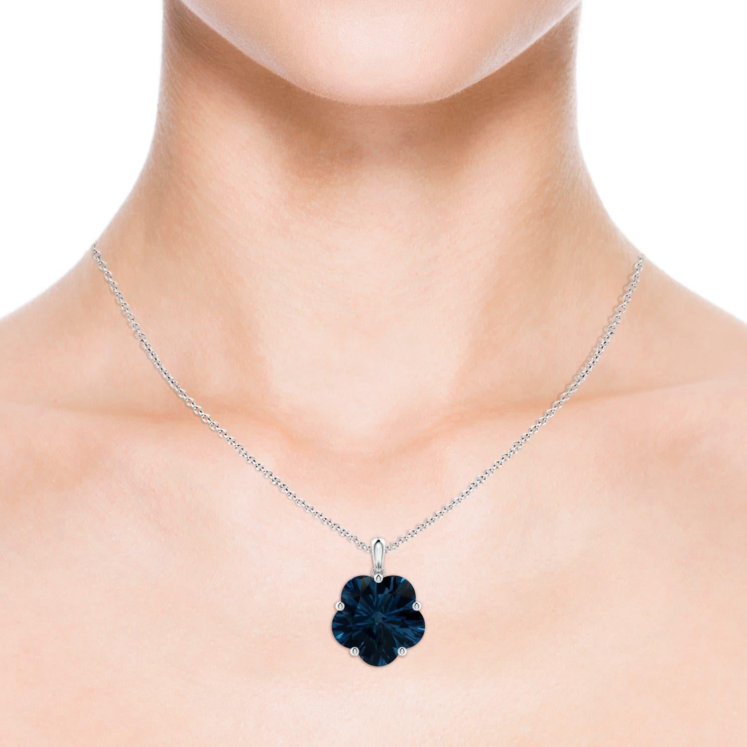 Donna Ciondolo in oro 14K con Topazio Blu di Londra 13,9ct, certificato GIA da Angara. in vendita