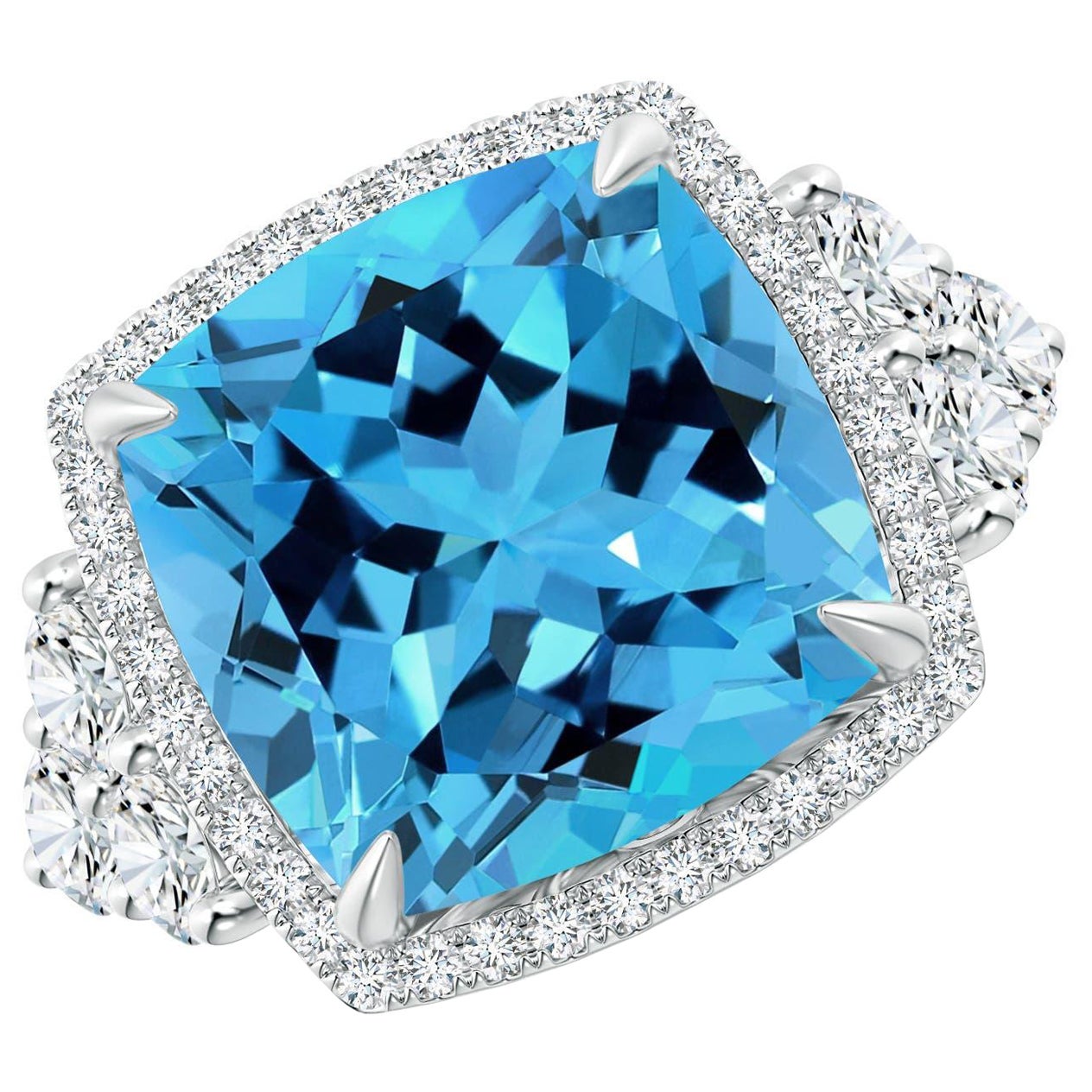 Anello Angara Nature certificato GIA con solitario da 14,53 carati di Topazio Blu Svizzero in oro 14K