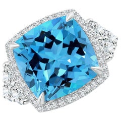 Angara Anillo de oro de 14 quilates con topacio azul suizo de 14,53 ct, solitario natural certificado por el GIA