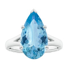 Angara Anillo de Aguamarina Natural Solitario Certificado GIA de 4,28 ct en Oro Macizo de 14K