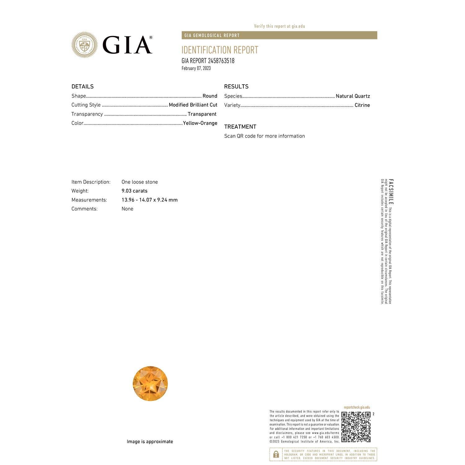 Moderne Bague en or 14 carats pour femme : Citrine solitaire de 9,03 carats certifiée par la GIA et naturelle en vente