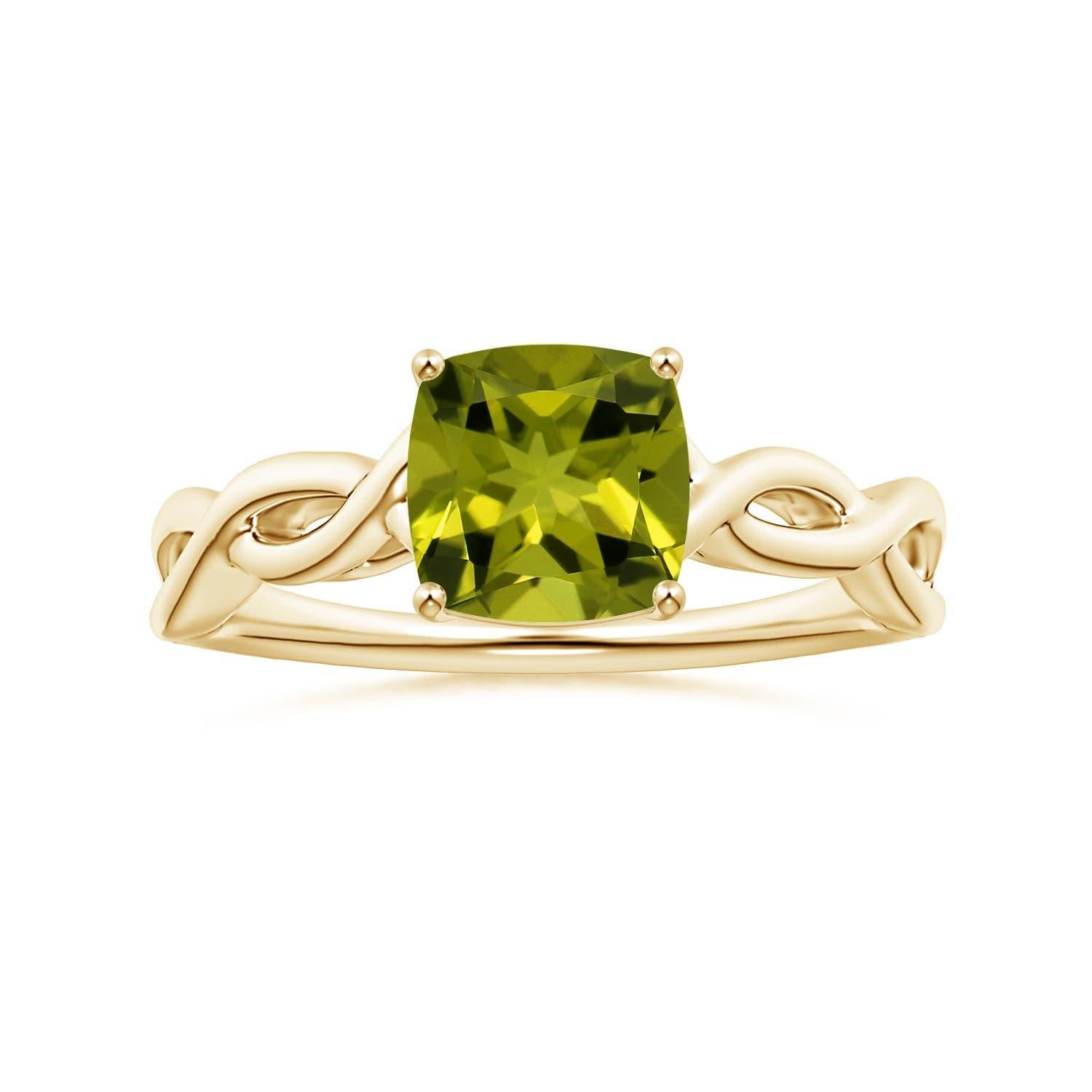 Angara natürlichen GIA zertifiziert Solitär Kissen 1,46 ct Peridot Ring in 14K Gold im Angebot 3