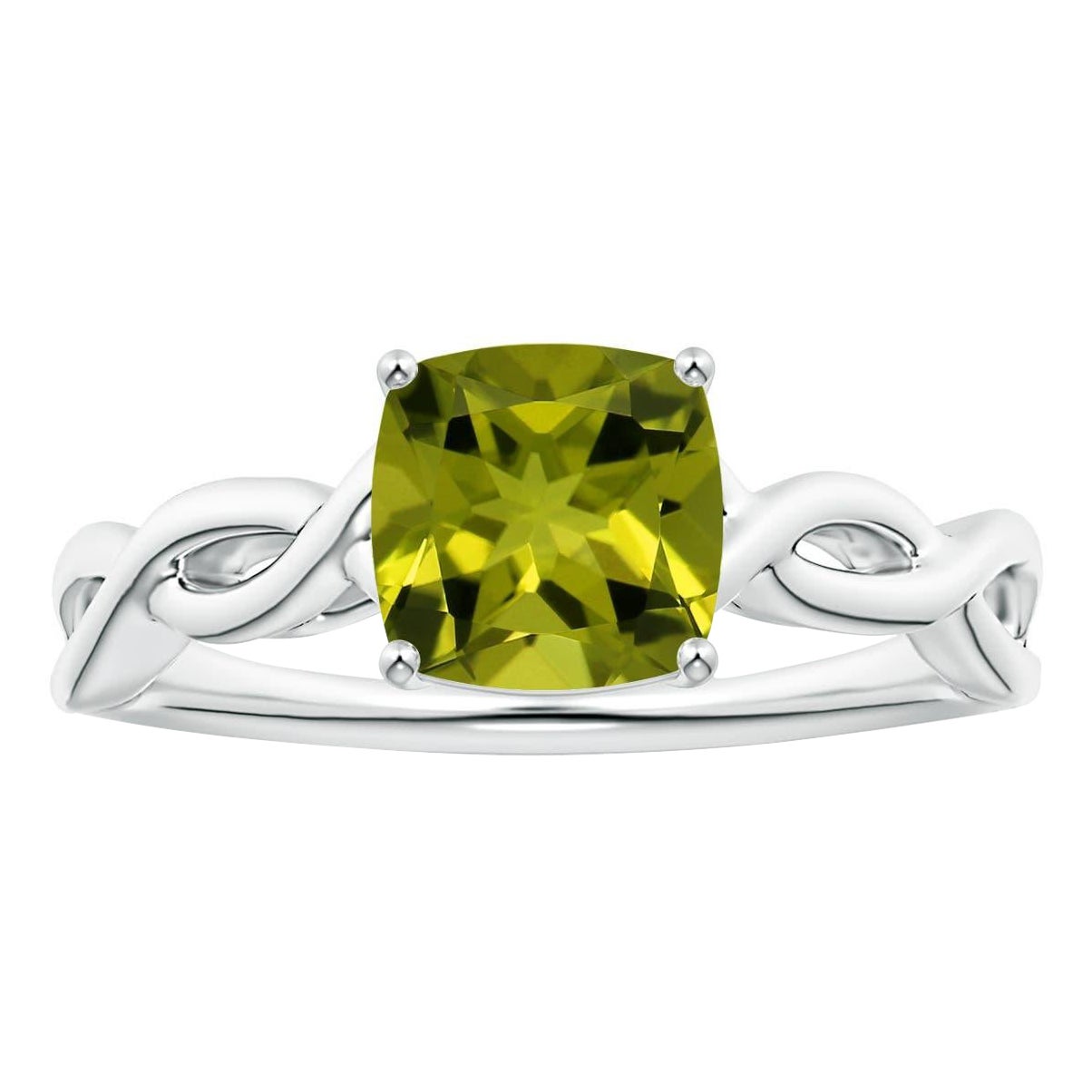Angara natürlichen GIA zertifiziert Solitär Kissen 1,46 ct Peridot Ring in 14K Gold im Angebot