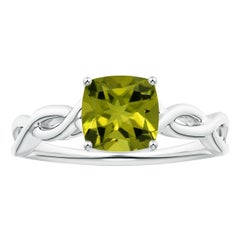 Anello Angara Nature certificato GIA con cuscino solitario da 1,46 ct di peridoto in oro 14K