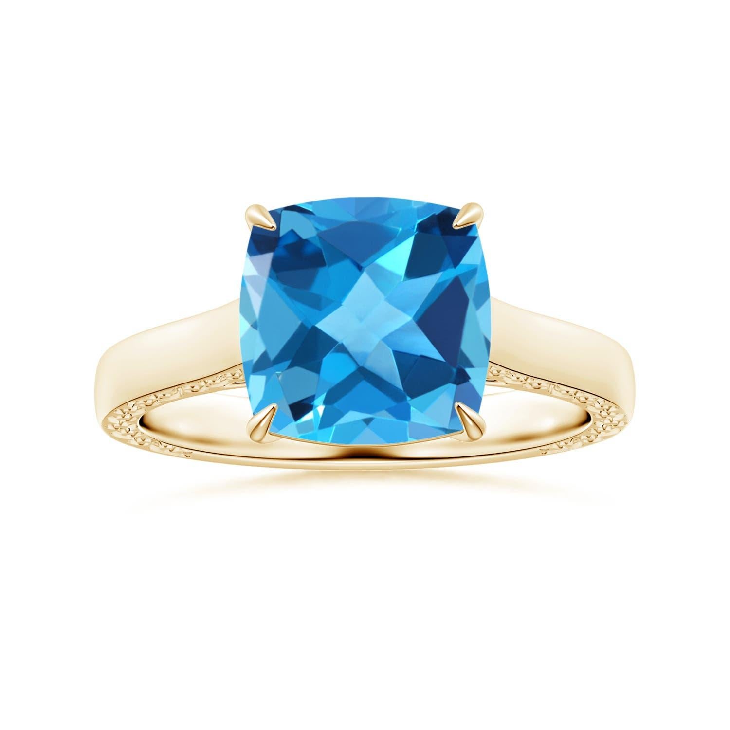 Angara natürlichen GIA zertifiziert Solitär Kissen 4,8ct Schweizer Blautopas 14K Gold Damen im Angebot
