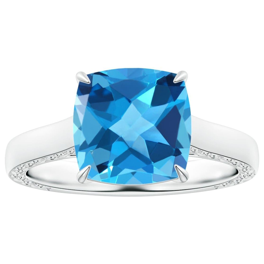 Angara Nature GIA Certified Solitaire Cushion 4.8ct Topazio Blu Svizzero Oro 14K