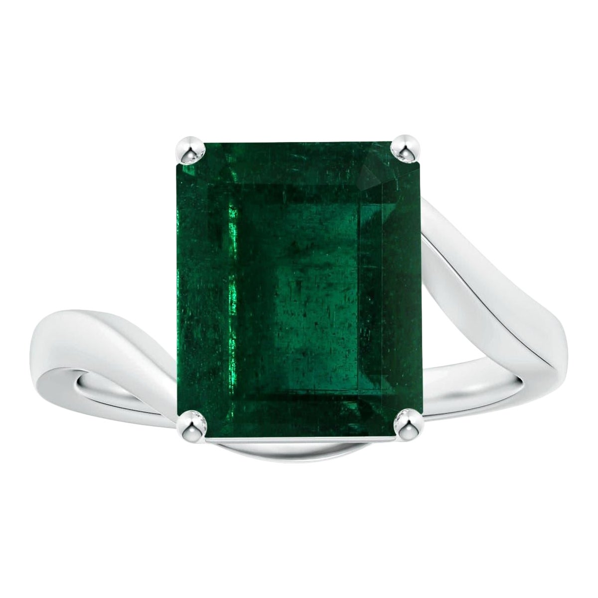 Angara Anillo de oro macizo de 14 quilates con solitario de esmeralda natural certificado por el GIA