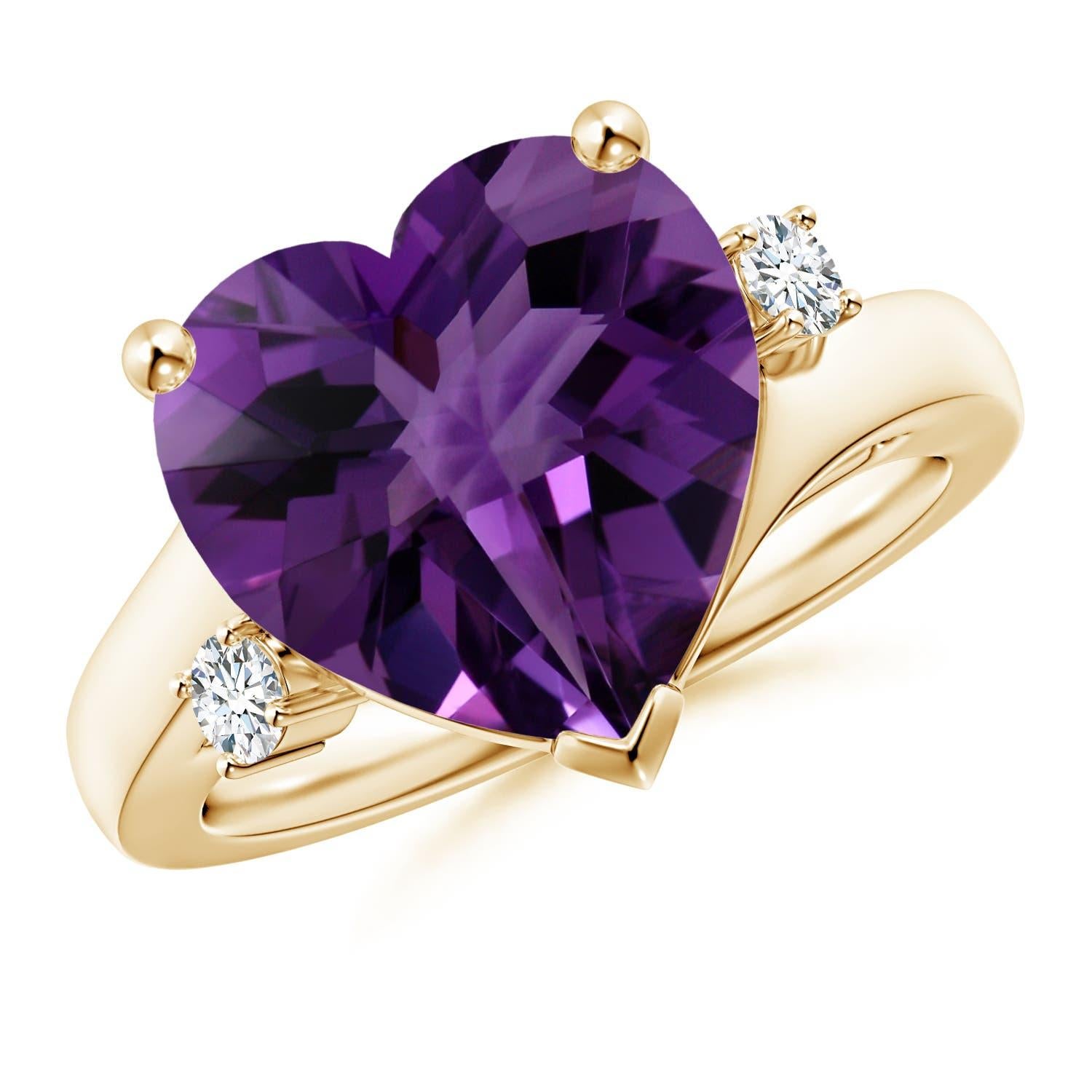 Anello Angara Nature certificato GIA con cuore solitario di ametista da 4,66 carati in oro 14K in vendita 5