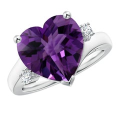 Anillo de amatista de 4,66 ct en oro de 14 quilates con solitario certificado GIA natural de Angara