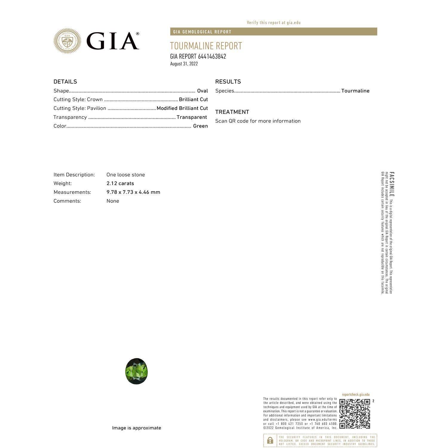 Angara Natural GIA zertifiziert Solitär Oval 2,12 ct Turmalin Ring in 14K Gold (Moderne) im Angebot