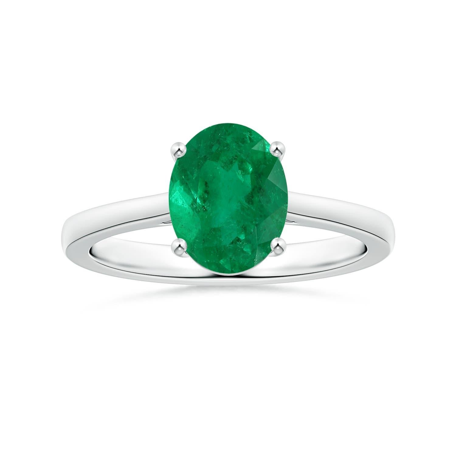 Anello con smeraldo ovale solitario da 2,17 carati in oro 14 carati certificato GIA di Angara Nature