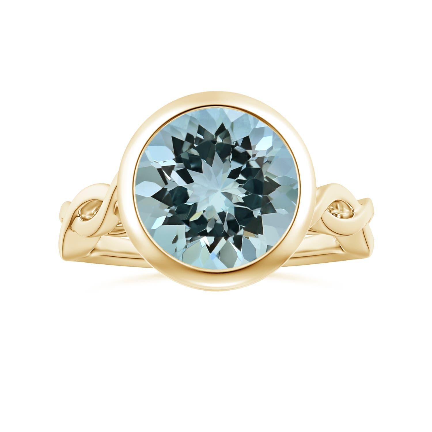 Anello con acquamarina tonda da 4,08 carati con solitario certificato GIA di Angara in oro 14K in vendita 3