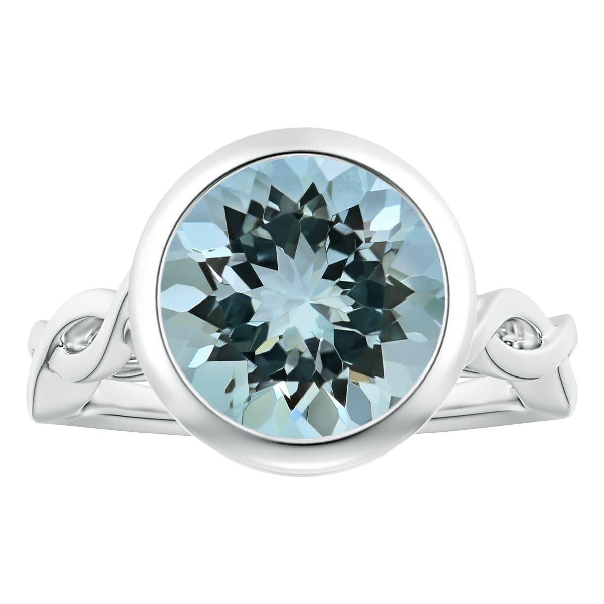 Angara Bague en or 14 carats avec aigue-marine ronde solitaire certifiée GIA de 4,08 ct.