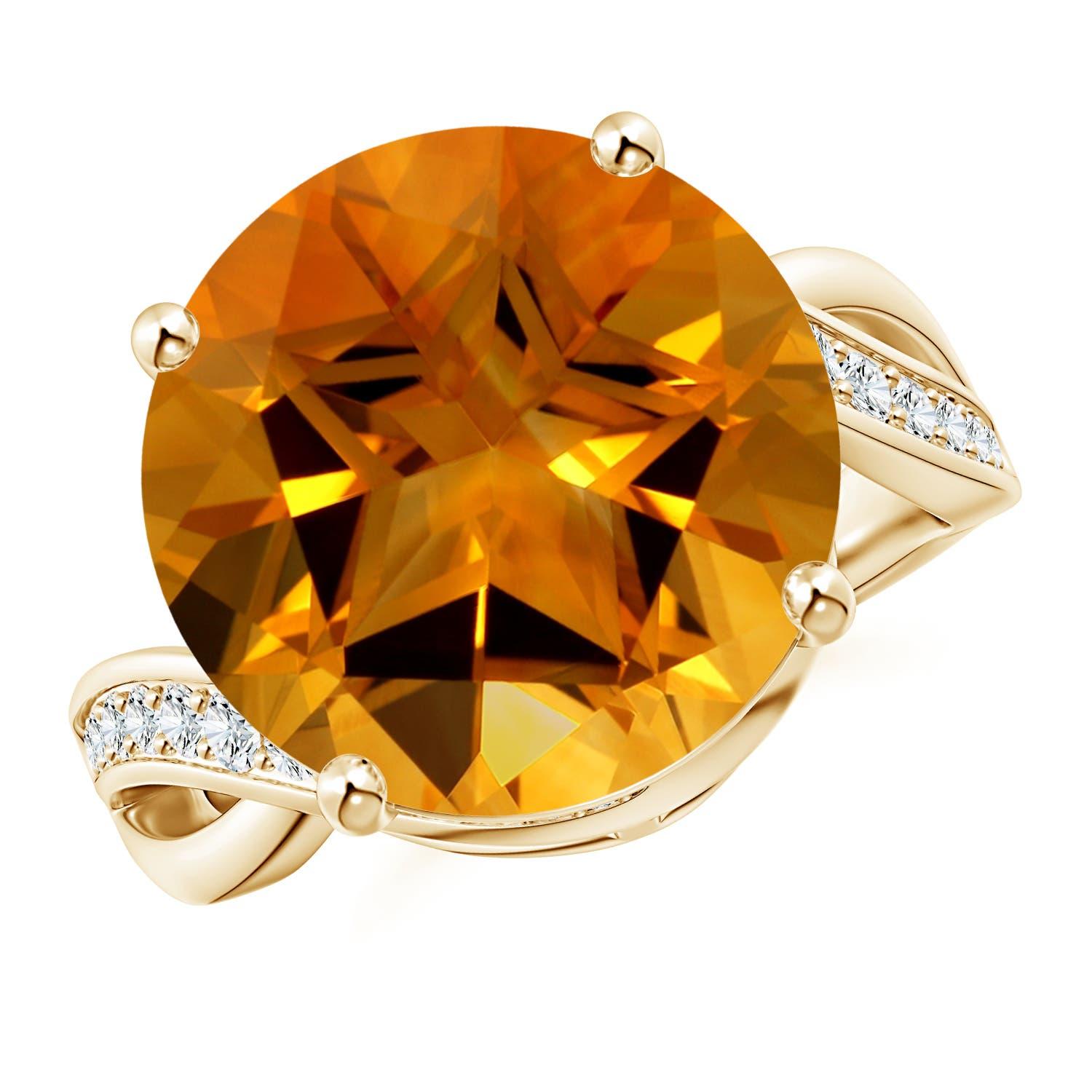 Angara Nature Solitaire certifié GIA 9,03 ct Citrine ronde en or 14K en vente 5