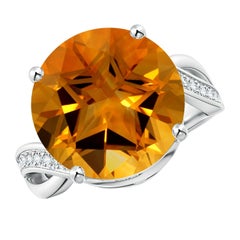 Angara Anillo de Citrino Redondo Solitario Natural Certificado GIA de 9,03 ct en Oro de 14K