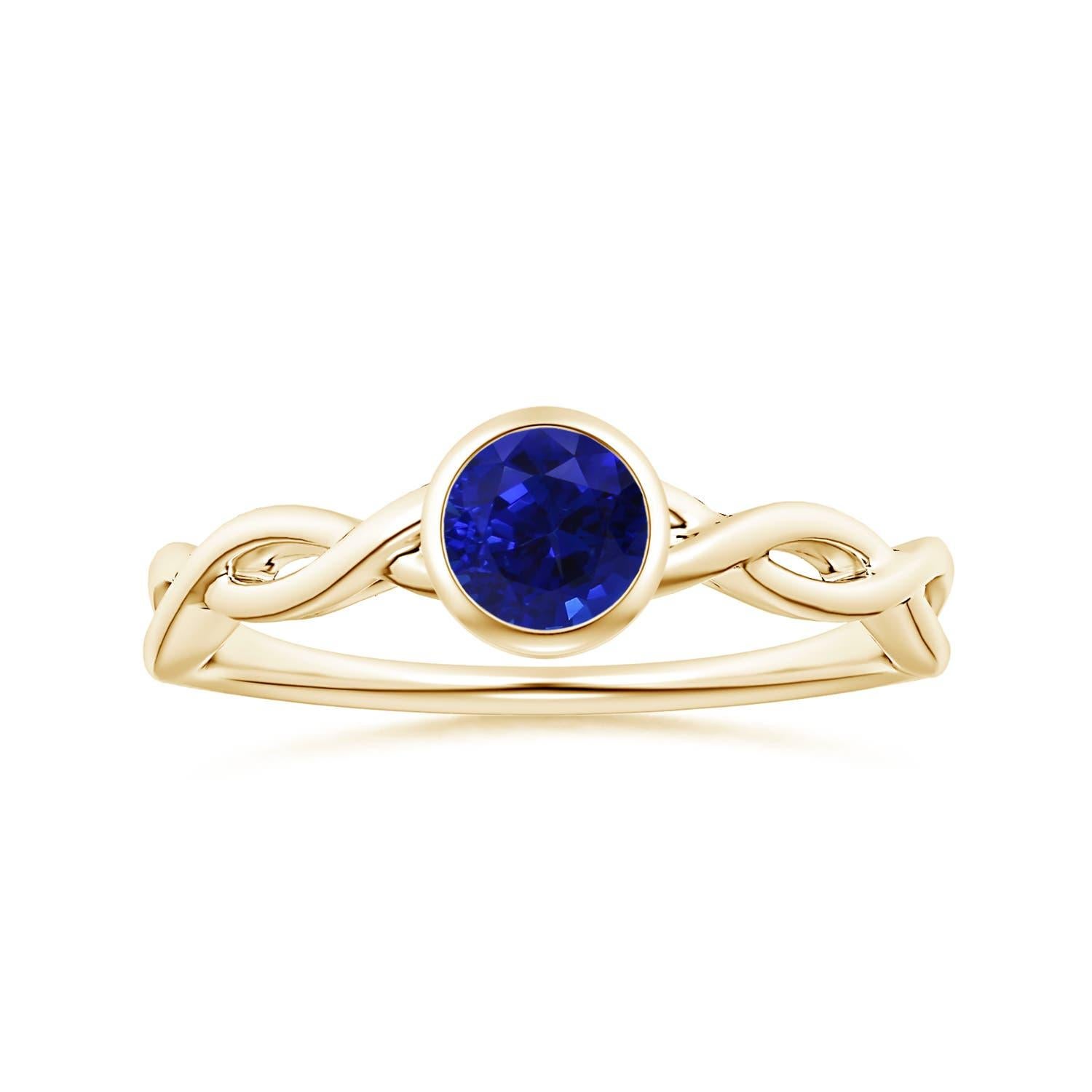 Anello con zaffiro blu rotondo e solitario certificato GIA di Angara in oro 14 carati in vendita 3