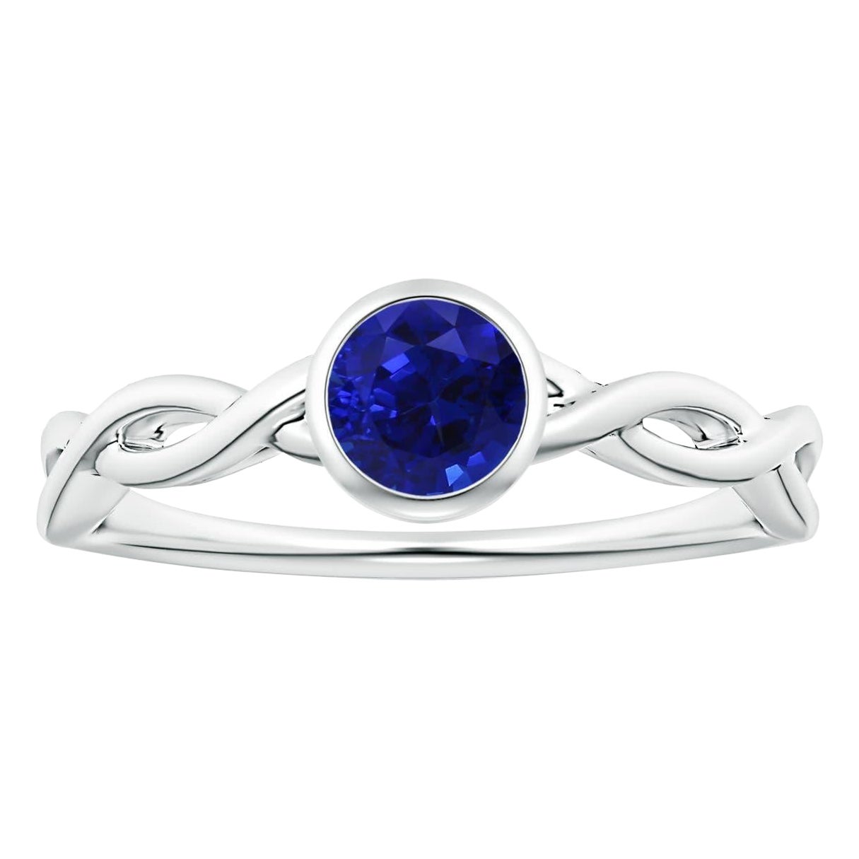 Anello con zaffiro blu rotondo e solitario certificato GIA di Angara in oro 14 carati in vendita