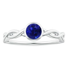 Anello con zaffiro blu rotondo e solitario certificato GIA di Angara in oro 14 carati