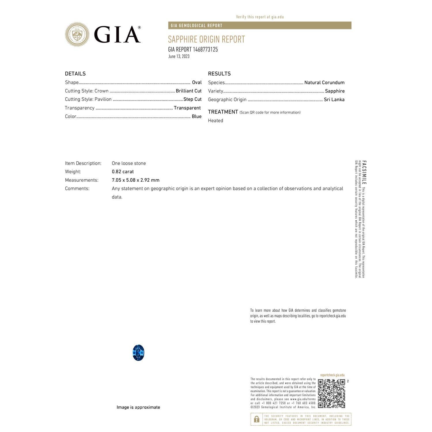 Moderno Anello con zaffiro ovale inclinato e solitario certificato GIA di Angara in oro 14 carati in vendita