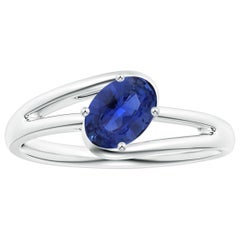 Angara Natural GIA zertifiziert Solitär Tilted Oval Sapphire Ring in 14K Gold