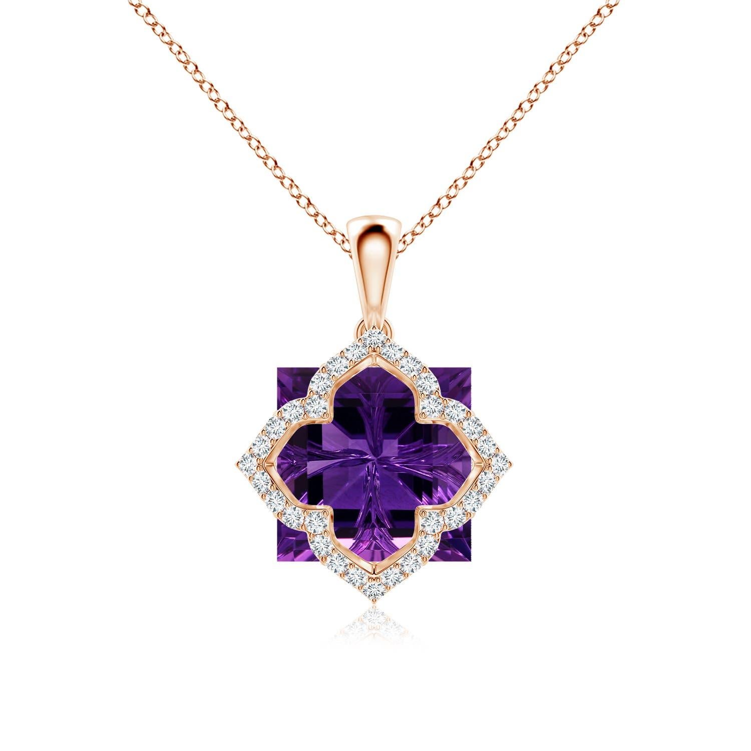 Angara Natural GIA zertifiziert Quadrat 7,55 ct Amethyst und Diamant in 14K Gold im Angebot 4